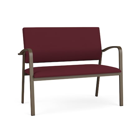 Lesro Newport 2 Seat Tandem Seating Metal Frame No Center Arms, Bronze, OH Wine Upholstery NP1501